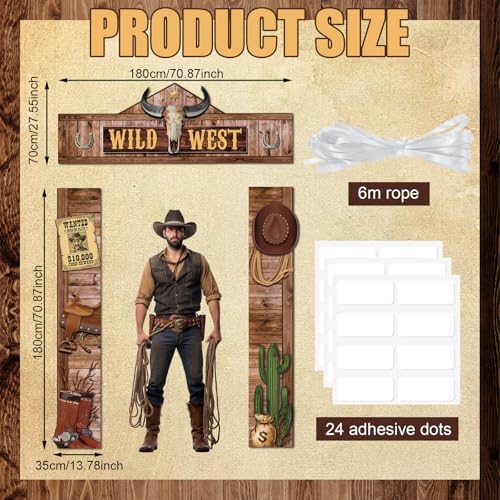 Tiamon West Cowboy Party Door Decorations Wild West Parties Decorations Banner Western Cowboy Porch Sign Rodeo Saloon Door Banner for Rustic Bar Birthday Photo Booth Props Party Supplies - Image 2