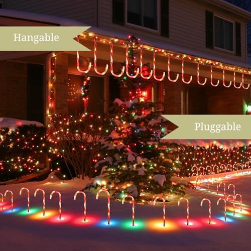IDEAALS 24-Pack Solar Christmas Candy Cane Lights, Solar Pathway Lights Waterproof, Christmas Decorations Outdoor with 8 Modes for Party Patio Garden Lawn Yard Decor - Image 4