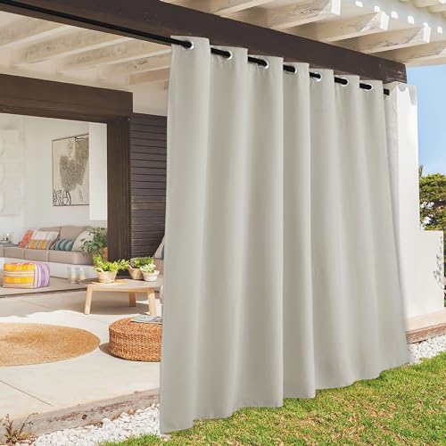RYB HOME Extra Wide Outdoor Curtains for Patio Waterproof Heavy Duty Thermal Insulated in Summer Full Coverage Privacy for Porch, Gazebo & Pergola, W100 x L84, Natural, 1 Panel by RYBHOME