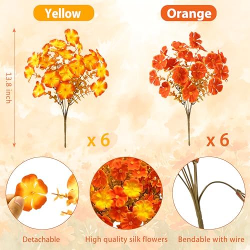 Ouddy Decor 12 Pcs Artificial Fall Geranium Flowers for Outdoors, Mixed - Image 2