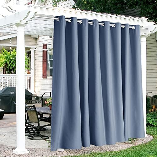 RYB HOME Extra Wide Outdoor Curtains for Patio Waterproof Heavy Duty Thermal Insulated in Summer Full Coverage Privacy for Porch, Cabana & Pool, W120 x L95, Stone Blue, 1 Panel by RYBHOME