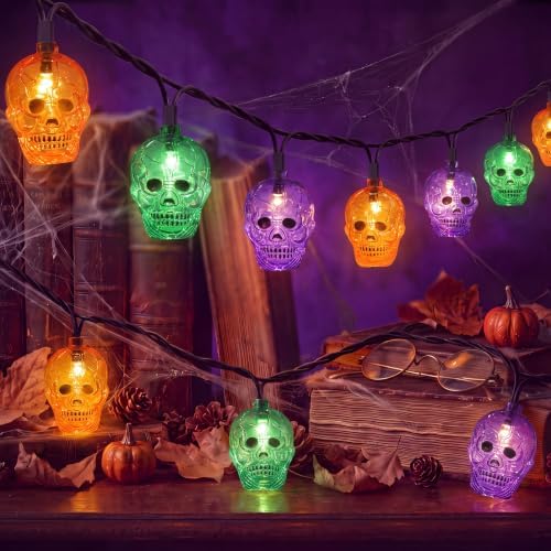 8.5Ft Outdoor Halloween Skull String Lights Plug in, 10 Ghost Head Lights by Goothy