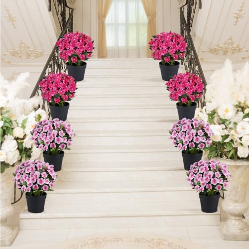Artificial Impatiens Flowers in Pot for Outdoor 14 Inch Fake Plants - Image 7