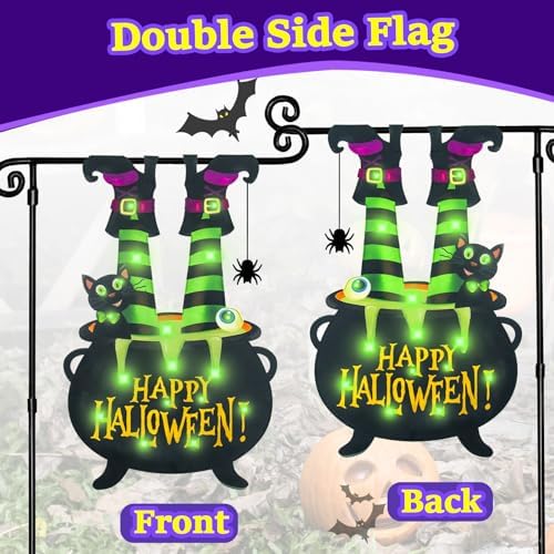 Halloween Lighted Garden Flag, Witch Feet Yard Decor, 12x18 In - Image 5