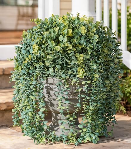 Faux Outdoor Plants Fake Hanging Plants for Outdoors Outside Decorations, 2 Pcs White Faux Eucalyptus Vines Realistic UV Resistant Artificial Greenery for Planters Porch Garden Yard Front Door Patio - Image 2