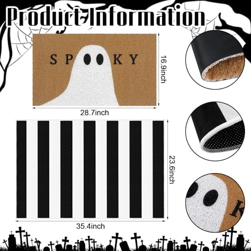 Tinideya 2 Pcs Halloween Door Mat Outdoor Layered Spooky Ghost Welcome Mat - Image 3