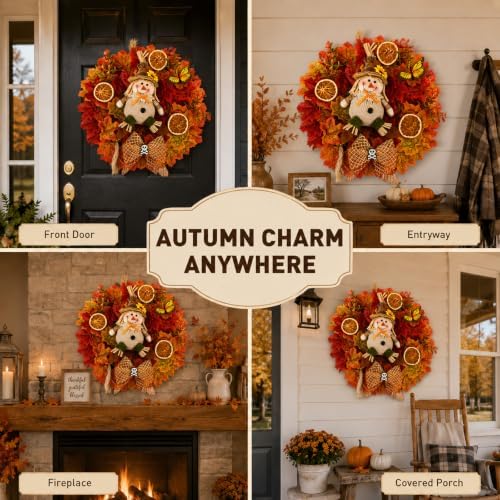 Lighted Scarecrow Fall Wreath for Front Door (L) - Image 4