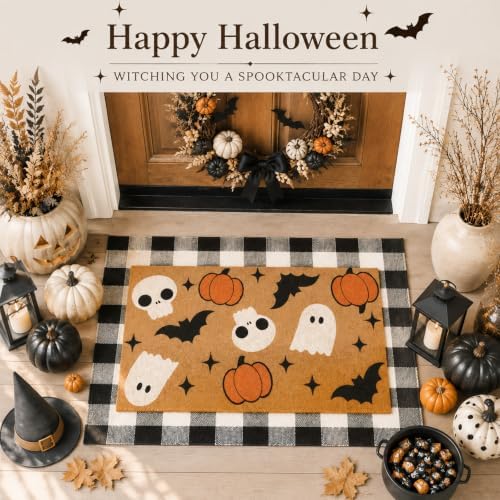 Tinideya 2 Pcs Halloween Layered Doormat Set for Front Porch, Ghost - Image 3