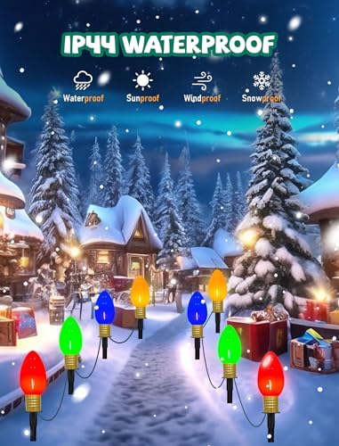 GOOTHY Jumbo C9 Christmas Pathway Lights Outdoor, 14Ft Outdoor Xmas Decorations Stakes Lights with 8 LED Jumbo Multicolor Bulb Christmas Walkway Lights for Outside Lawn Yard Garden Sidewalk Holiday - Image 3