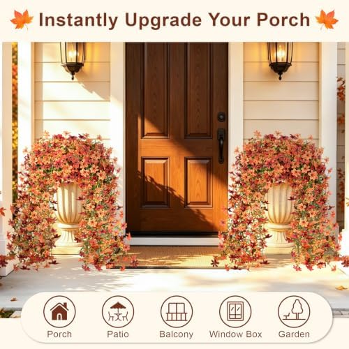 Artificial Hanging Flowers for Outdoors, 2 PCS 344-Bloom UV Resistant Mums - Image 5