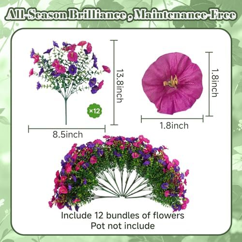 Artificial Faux Flowers for Outdoor, 12 Bundles UV Resistant Silk Morning Glory Flowers for Planter, Realistic Fake Flower Plants for Home Outside Porch Garden Spring Summer Decoration - Image 3