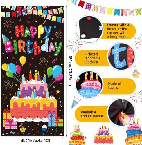 Oudain 3 Pack Colorful Happy Birthday Decorations Rainbow Birthday Banner Porch Sign Door Cover Flag Festival Wall Hanging Background Party Supplies - Image 5