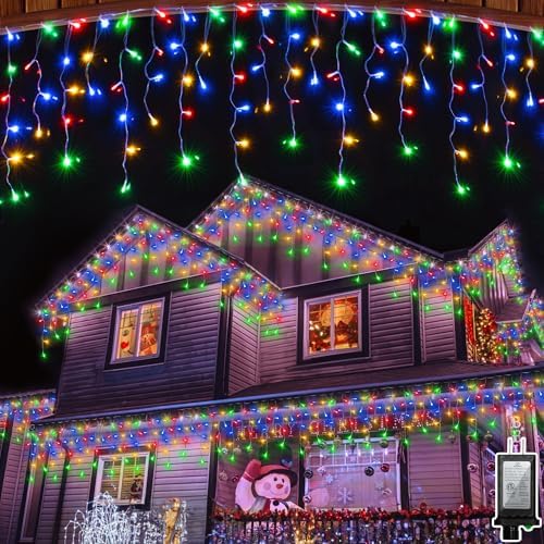 504 LED 50FT Christmas Icicle Lights, 112 Drops, 12 Modes, Multicolor by QUHUATU