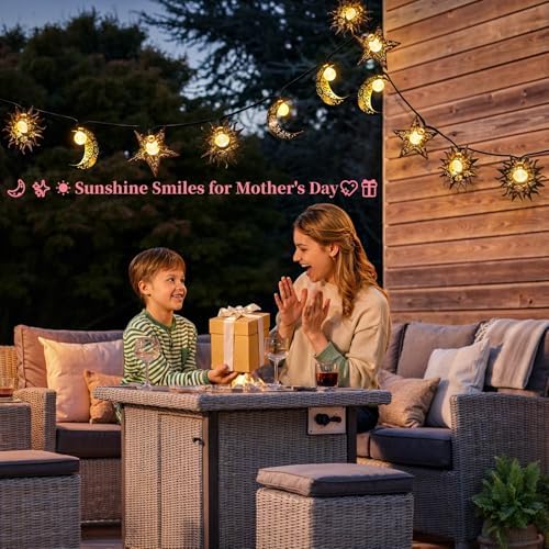 Beautyard Solar String Lights Outdoor Star Moon Sun 13Ft 153In Led Solar Powered Decorative Lights for Garden Patio Yard Trees Mothers Birthday Gifts Party (Warm White) (Star Moon Sun String Lights) - Image 2