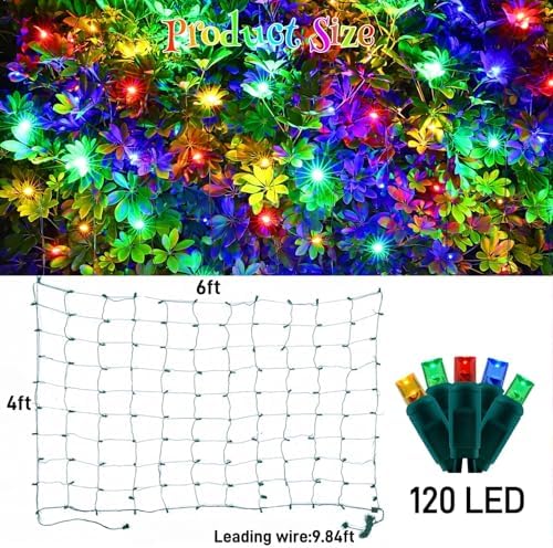 Meteds LED Christmas Net Lights Outdoor,120 LED 6ftx4ft Connectable Waterptoof Christmas Lights for Bushes Fence Tree Shrub Yard Garden Outdoor Christmas Decorations(Multi-Colored) - Image 5