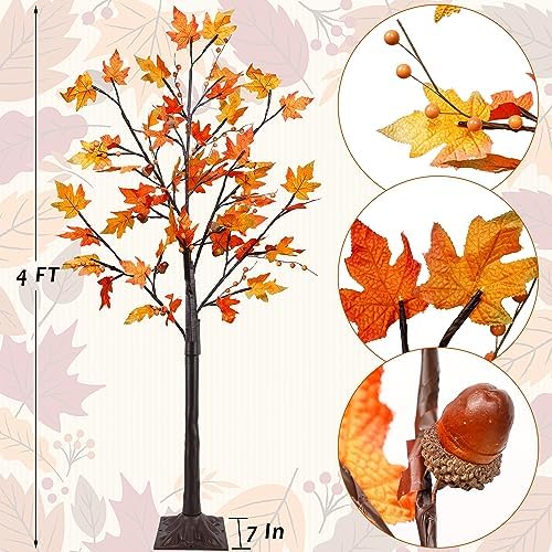 FORUP LED Lighted Maple Tree, 4 FT Lighted Artificial Tree for Thanksgiving Harvest Fall Festival Halloween Home Party Decoration - Image 2