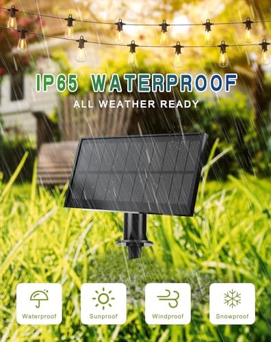Zuske Solar String Lights Outdoor Waterproof 50FT with USB Port and 27 Shatterproof ST38 Bulbs(2 Spare), LED Solar Powered Patio Lights for Outside, Porch, Backyard, Bistro, Garden, Market - 2200K - Image 3