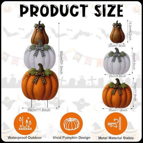 3 Pcs Fall Outdoor Decor Pumpkin Garden Stakes 3D Vintage Signs - Image 2