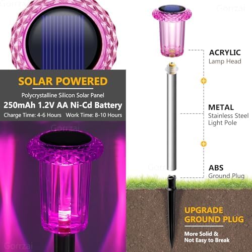 10 Pack Solar Lights Outdoor Waterproof LED Pink Pathway Lighting - Image 2