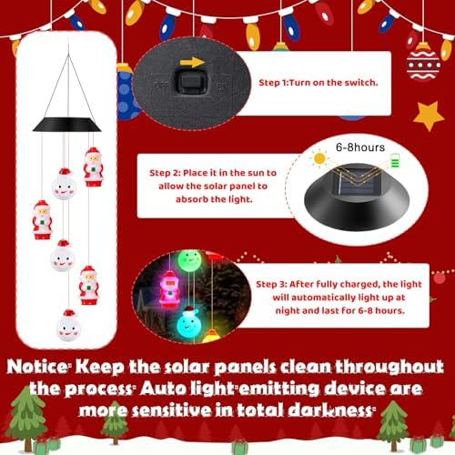 GlikCeil Halloween Solar Wind Chimes 27.5Inch Halloween Decorations Outside Waterproof Hanging LED for Yard, Porch, Patio, Party, Color Changing Lights(Snowball) - Image 3