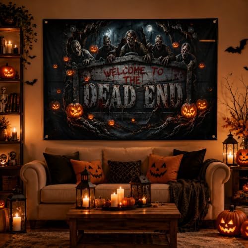 Halloween Garage Door Cover 8x7FT Zombie Dead End Pumpkin Outdoor Decor - Image 4