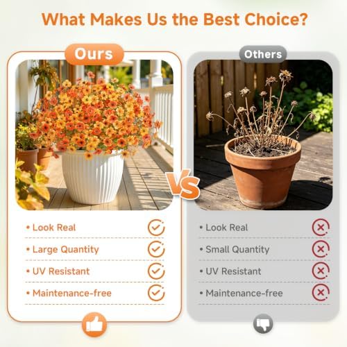 Alupssuc 96 Bundles Artificial Fall Flowers, UV Resistant Faux Mums Porch - Image 3