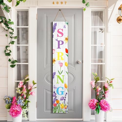 Suzile 47.2 x 7.8 Inches Easter Spring Front Door Sign Standing Farmhouse Porch Signs Outdoor Welcome to Our Home Sign Decorations (Tulip) - Image 5