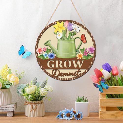 HOURIA 3D Grow Dammit Sign(11.4”x11.4”), Garden Wooden Decor,Funny Gardening Gifts for Women Men Gardeners - Image 2