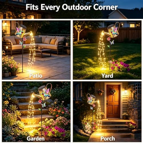 Solar Watering Can with Cascading Lights Outdoor Hummingbird Garden Decor - Image 3