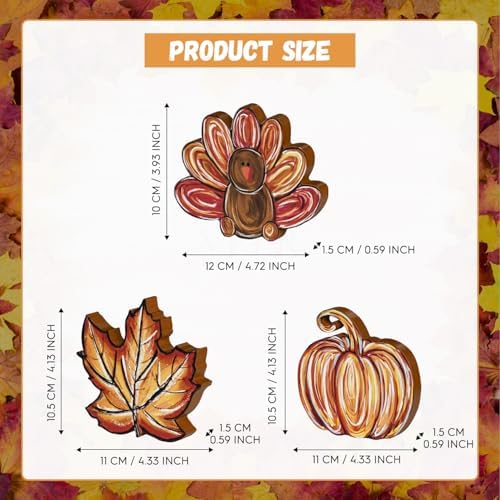 Smile 3 Pcs Wooden Blocks Pumpkin Turkey Maple Signs, Thanksgiving Tiered Tray Decorations, for Home Table Shelf. - Image 3