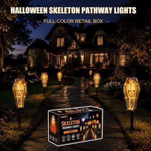 4 Pack Solar Halloween Skeleton Coffin Lights Outdoor Pathway Decorations - Image 4