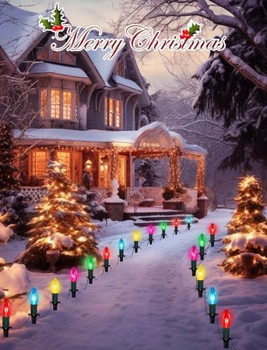 C9 Outdoor Christmas Lights with 38 Feet, 25 Multicolor Incandescent Bulbs and Stakes, Waterproof Shatterproof Pathway Markers for Path, Lane, Patio, Xmas Holiday - Image 6