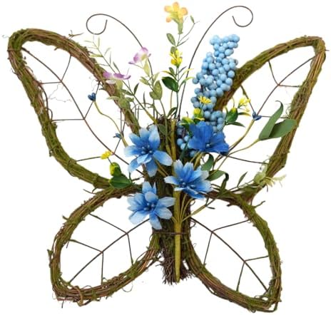 idyllic Butterfly Shaped Wreath with Pastel Berries and Floral Spring Artificial Wreaths for Front Door Decor（Blue） by idyllic