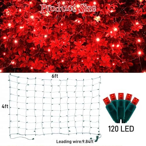 Meteds LED Christmas Net Lights Outdoor,120 LED 6ftx4ft Connectable Waterptoof Christmas mesh Lights for Bushes Fence Tree Shrub Yard Garden Outdoor Christmas Decorations(Red) - Image 5