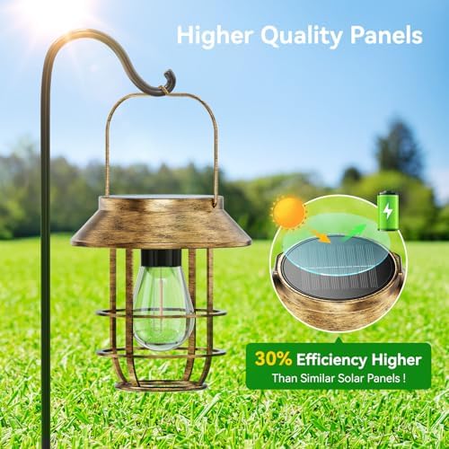 2 Pack Solar Lanterns Outdoor Waterproof, Retro Metal Hanging Lantern - Image 6