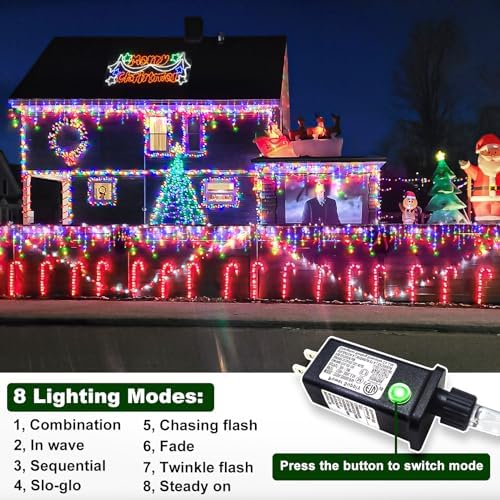 Icicle Christmas Lights Outdoor, 66ft 640 LED Icicle Lights for Outside, Plug in Twinkle Light Indoor with 8 Modes Timer Waterproof for House Holiday Decor Wedding Christmas Decorations (Multicolor) - Image 4