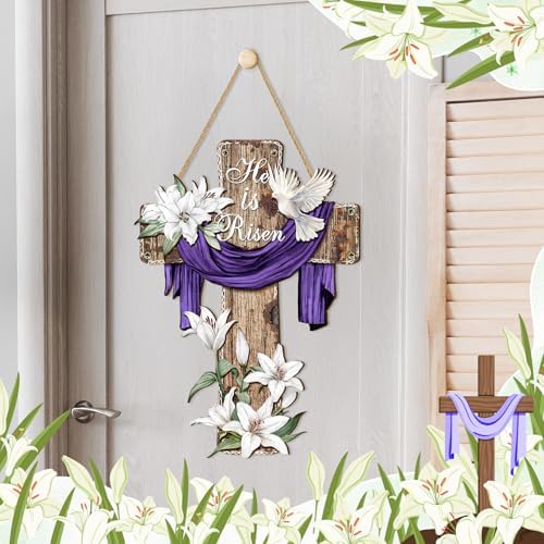 Britimes Welcome Door Sign, Wooden, for Front Door, Easter Cross Christian - Image 2