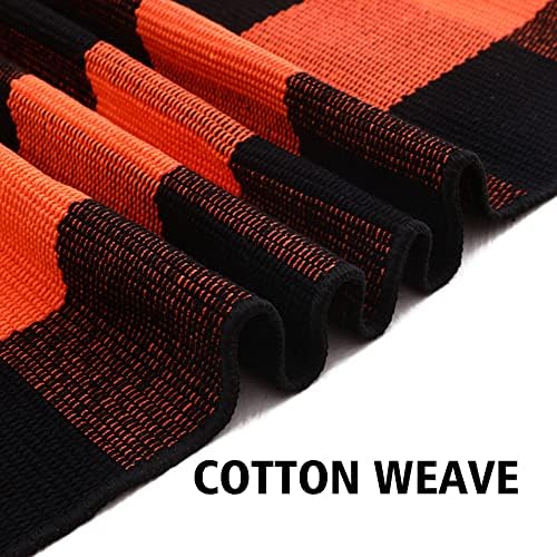 Fall Plaid Area Rug 3x5 Ft, Orange and Black Buffalo Check Large Farmhouse Cotton Rug, Hand-Woven Washable Indoor Outdoor Carpet for Halloween Thanksgiving Autumn Porch Patio Decor - Image 5