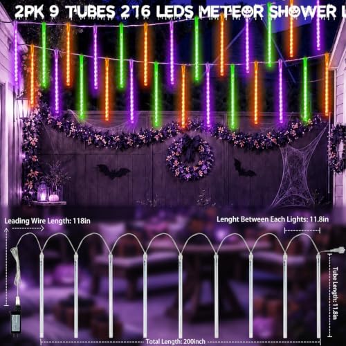 2 Pack Halloween Lights Outdoor 16 Tubes 384 LEDs Meteor Shower Rain Lights - Image 4