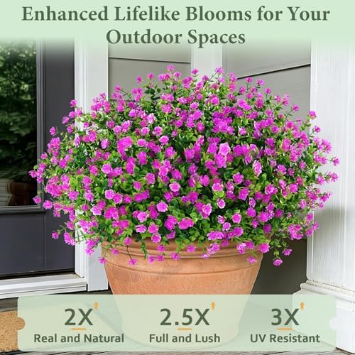 Yastouay Artificial Flowers for Outdoors UV Resistant, 34 Bundles Fuchsia Realistic Fake Outdoor Flowers Fake Plants, Faux Flowers for Outdoor Planters Front Porch Garden Window Box Farmhouse Decor - Image 3