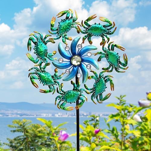 39" Crab Wind Spinners Stake, Outdoor Wind Sculptures Decorations for Patio,Lawn & Garden - Image 2