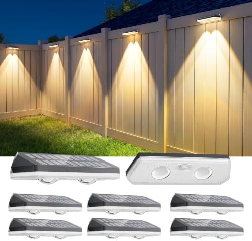 Solar Fence Lights ,RGB & Warm White & 6 Colors Bright Lens LED Dusk to Dawn Deck Light, Fence Solar Lights Outdoor Waterproof, Solar Outdoor Lights for Backyard/Railing/Wall/Step/Patio/Pool (8Pack) by UGDLUCK