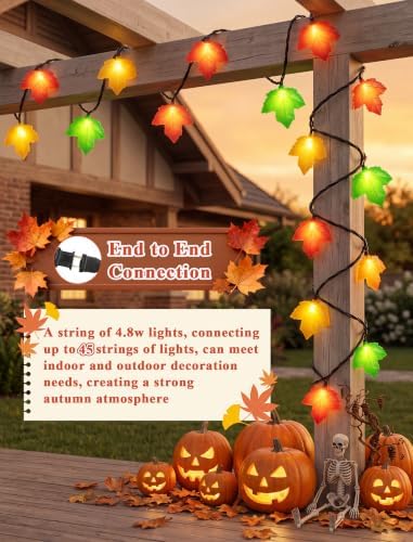 Oviejo Thanksgiving Day Tricolor Maple Leaf String Light with 10 LED Bulbs, 8.5Ft Plug in Multi-Color Fall Lights for Autumn Thanksgiving Day Halloween Christmas Home Decor, Black Wire - Image 4