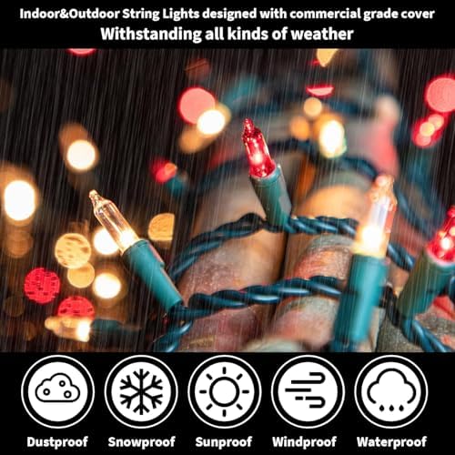 LAMPHOME 100 Count Red Clear Christmas Lights, Green Wire 20Ft Incandescent Holiday String Light Set for Indoor Outdoor Use Christmas Tree, Halloween, Valentine Wedding Lighting Decoration - Image 3
