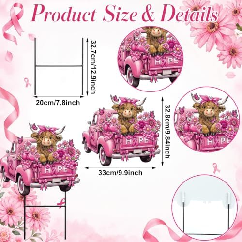 Amyhill Breast Cancer Awareness Highland Cow Outdoor Decoration Metal Stake - Image 3