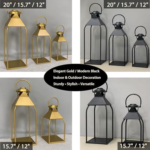 Decorative Metal Lanterns Indoor Outdoor, Candle Holder for Porch, Patio, Fireplace, Floor, Wedding, Christmas, Fall, Holiday, Farmhouse Table Centerpiece (Black, Set of 3 20" 15.7" 12") - Image 5