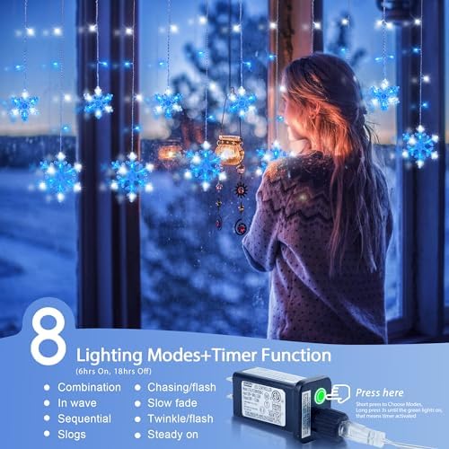 144 LED Snowflake Christmas Lights Outdoor,6.5FT with 12 Drops - Image 3