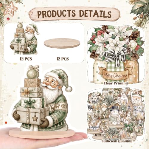 Leinuosen 12 Pcs Christmas Table Decoration Neutral Christmas Tiered Tray Decor Wooden Santa Claus Table Centerpiece Snowman Gnomes Wreath Farmhouse Xmas Decor for Home Kitchen Coffee Bar Shelf Indoor - Image 3