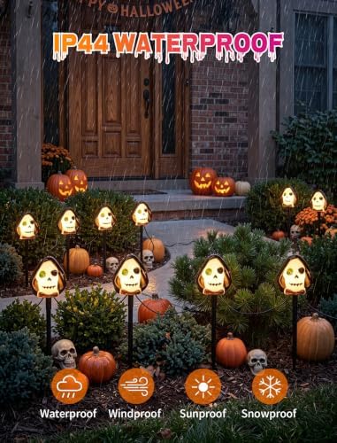 4Pack Halloween Outdoor Pathway Lights, 8.5Ft LED Witch Head Stake Lights - Image 3