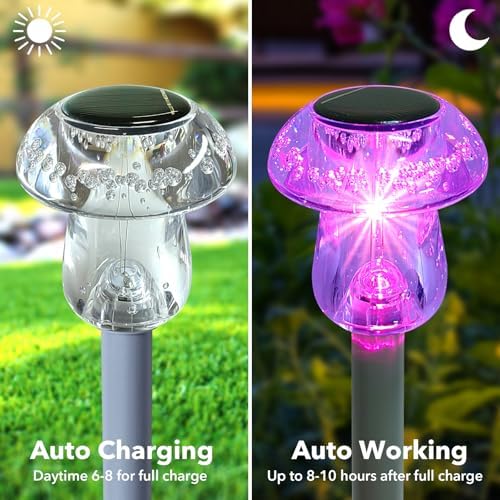 Solar Lights Outdoor, 16 Pack Mushroom Lights Outside Waterproof, Solar Powered LED Lighting for Garden, Yard, Landscape, Path, Pathway, Lawn, Walkway, Driveway, Backyard Decor (Color Changing) - Image 4